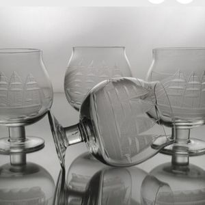 Vintage Toscany Clipper Ship Small Brandy Snifter Glasses Set of 5